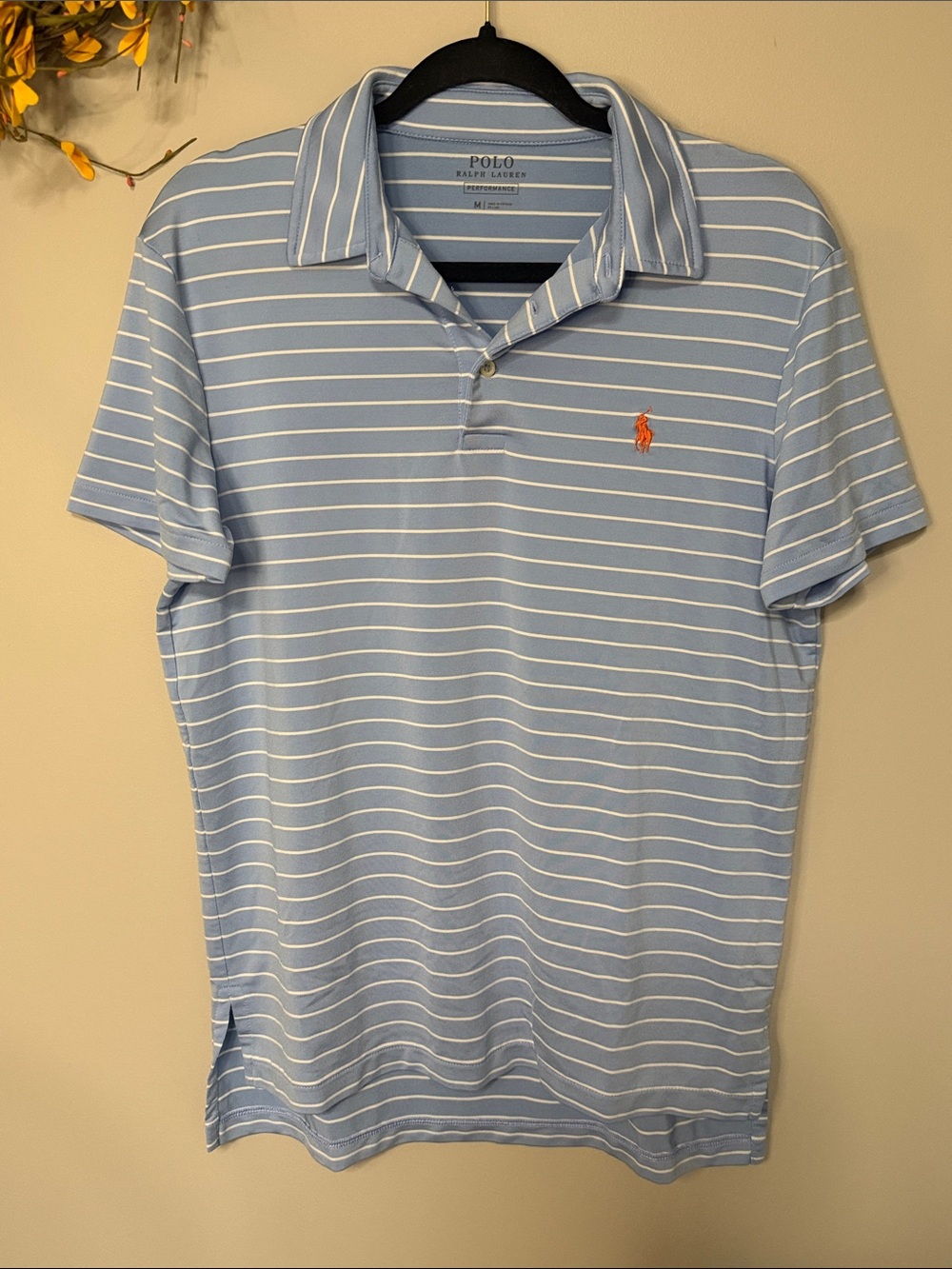 EUC Polo by Ralph Lauren Light Blue Striped Performance Polo Shirt Size Medium